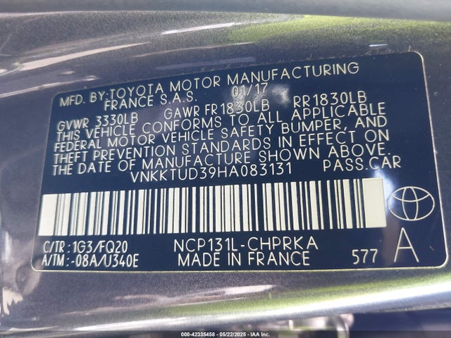 VNKKTUD39HA083131 Toyota 1nz-fe