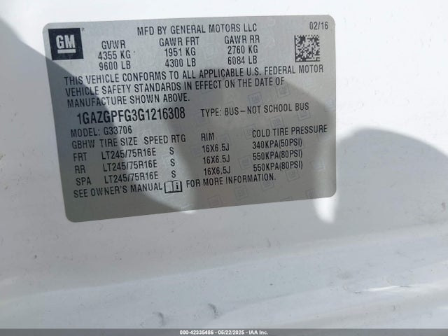 Chevrolet Express 3500 Lt 2016 1GAZGPFG3G1216308 Image 9