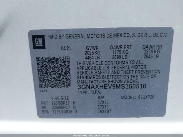 2021 CHEVROLET EQUINOX 3GNAXHEV9MS160516 Photo 8