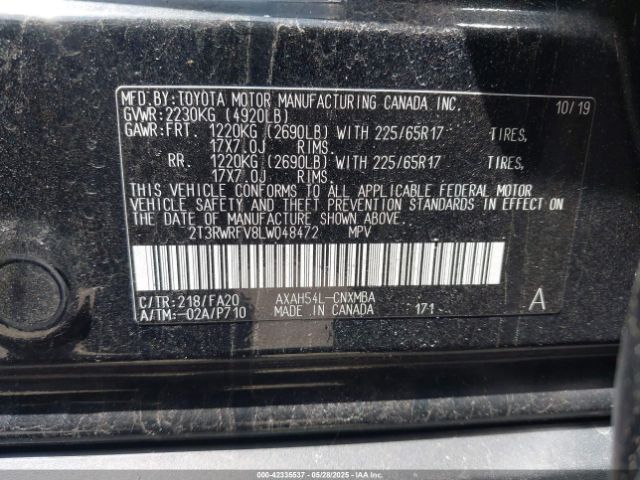 2T3RWRFV8LW048472 Toyota Rav4 Hybrid Xle