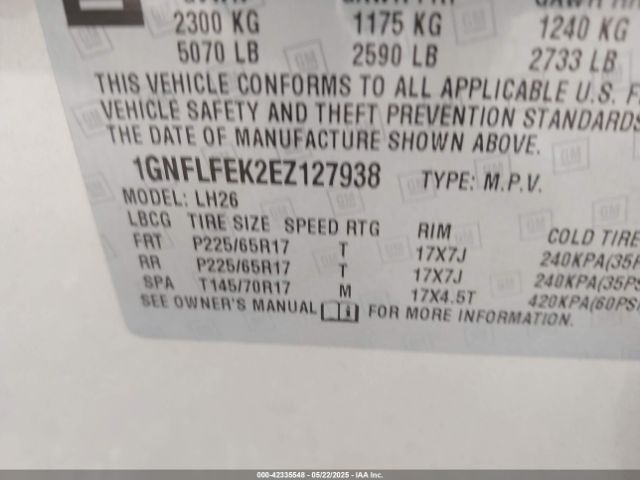 1GNFLFEK2EZ127938 Chevrolet EQUINOX 1LT
