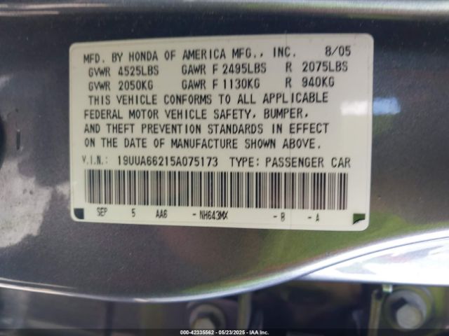 2005 ACURA TL 19UUA66215A075173 Photo 8