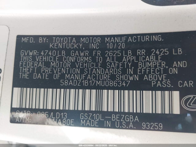 58ADZ1B17MU086347 Lexus 2gr-fks