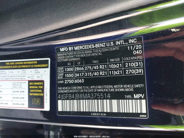 Mercedes-Benz m264 2021 4JGFB4JB8MA375514 Image 9