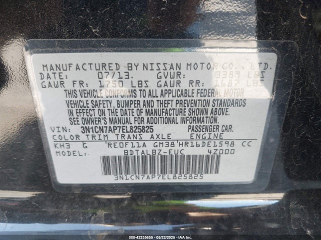 3N1CN7AP7EL825825 Nissan Versa 1.6 Sv
