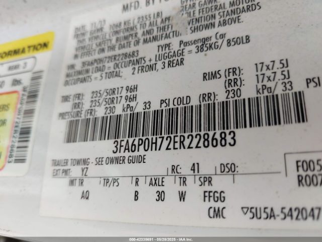 3FA6P0H72ER228683 Ford FUSION SE