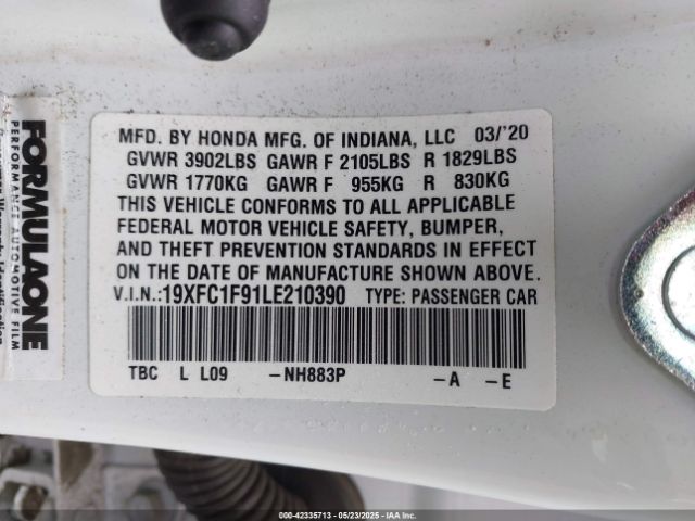 19XFC1F91LE210390 Honda Civic Touring