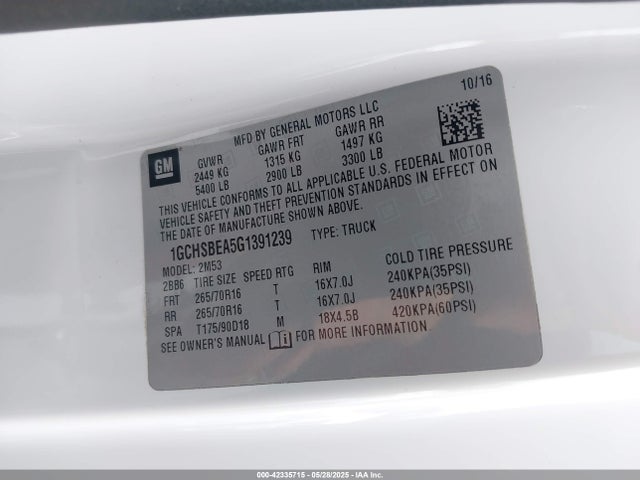 1GCHSBEA5G1391239 Chevrolet lcv - sidi; dcvcp; vvt; e85 max, e0-e100, alum