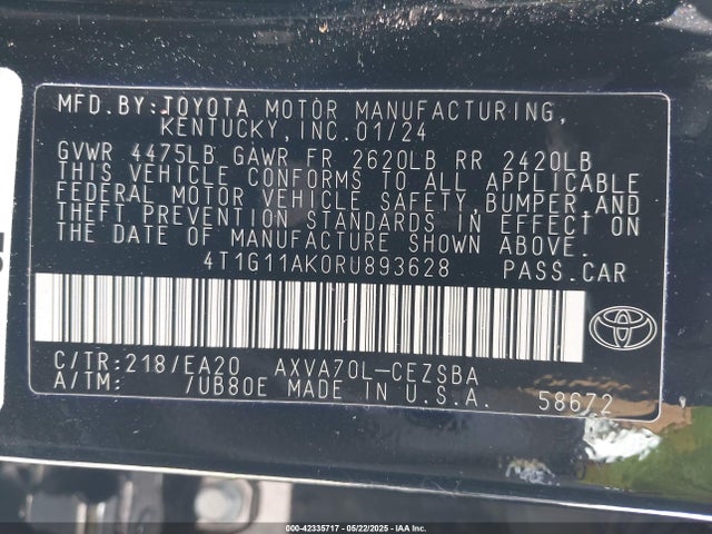 4T1G11AK0RU893628 Toyota Camry Se/se Nightshade