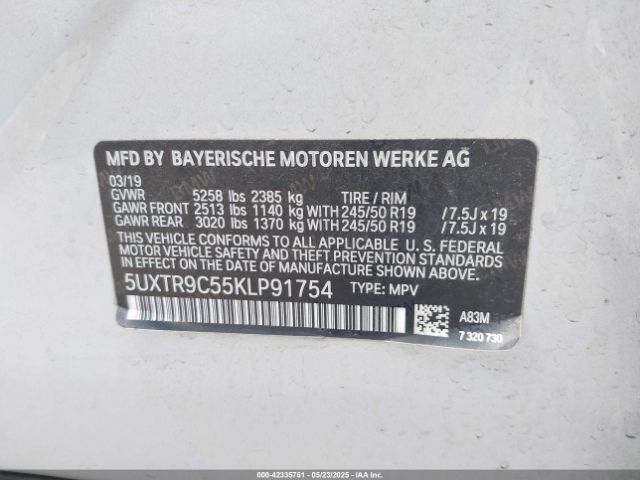 2019 BMW X3 5UXTR9C55KLP91754 Photo 8