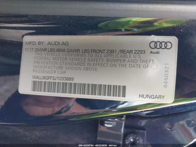 WAUJ8GFF3J1033889 Audi A3 2.0t Premium/2.0t Tech Premium