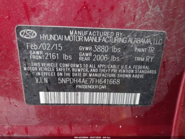 5NPDH4AE7FH641668 Hyundai Elantra Limited