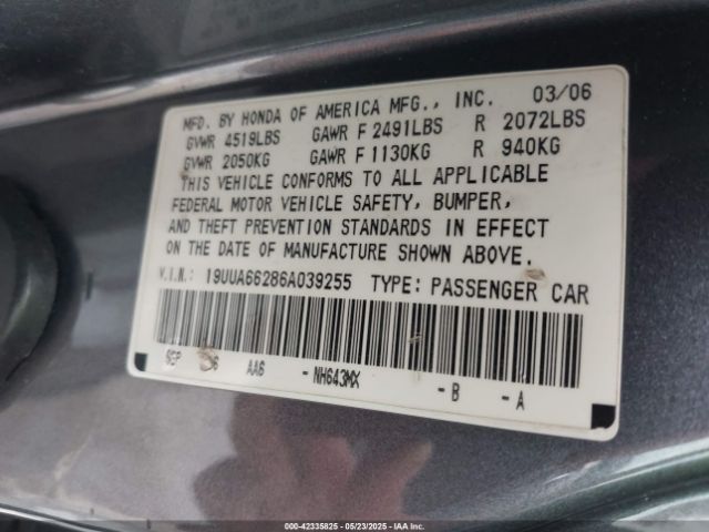 2006 ACURA TL 19UUA66286A039255 Photo 8