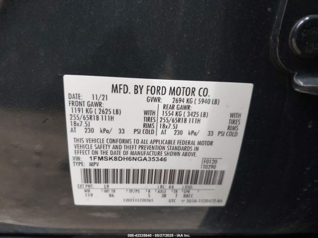 2022 FORD EXPLORER 1FMSK8DH6NGA35346 Photo 8