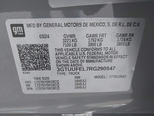 3GTUUFEL7RG290547 GMC Sierra 1500 4wd  Short Box At4x