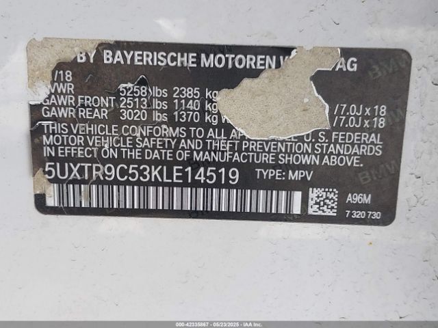 5UXTR9C53KLE14519 BMW X3 Xdrive30i
