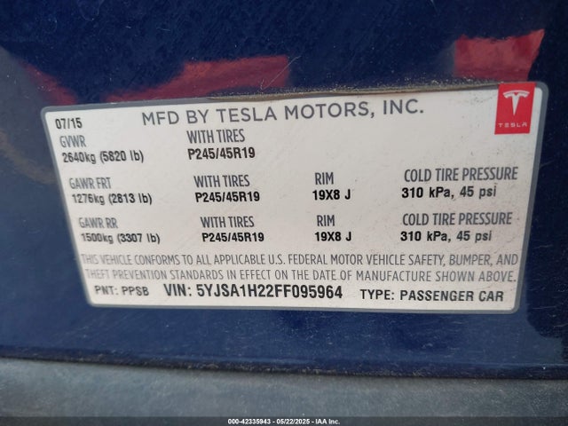 Tesla 3 phase a/c induction (dual motor) 2015 5YJSA1H22FF095964 Image 9