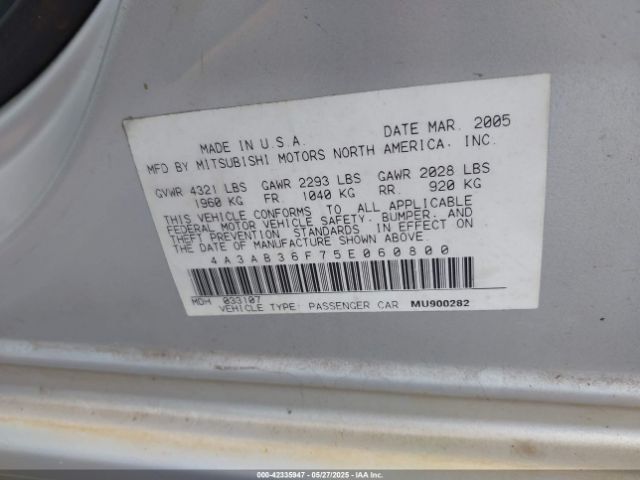 2005 MITSUBISHI GALANT 4A3AB36F75E060800 Photo 8
