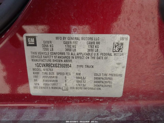 1GCVKRECXGZ392854 Chevrolet l83 - sidi, vvt, afm, e85 max, aluminum