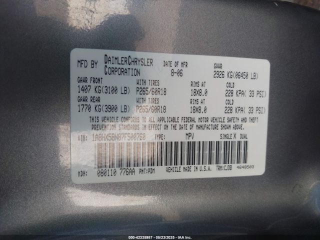 2007 CHRYSLER ASPEN 1A8HX58N87F500760 Photo 8