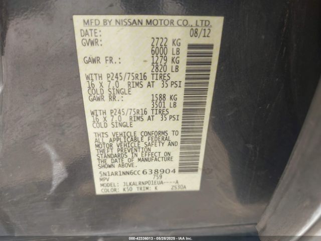 2012 NISSAN PATHFINDER 5N1AR1NN6CC638904 Photo 8