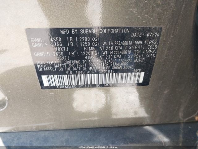 2020 SUBARU OUTBACK 4S4BTAPC7L3241817 Photo 8