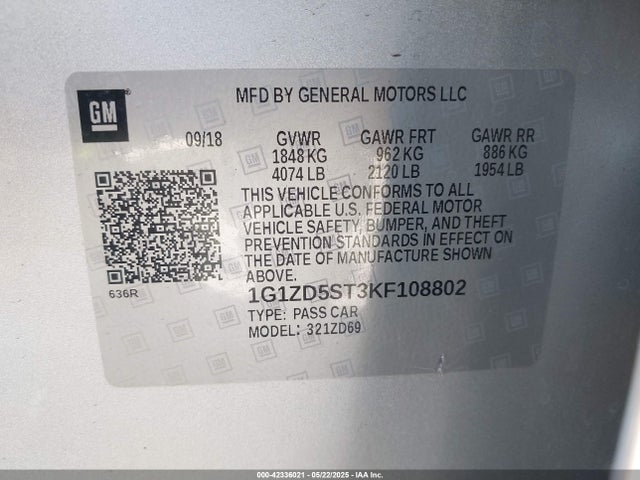 1G1ZD5ST3KF108802 Chevrolet lfv - direct injection, variable valve timing, gen 1