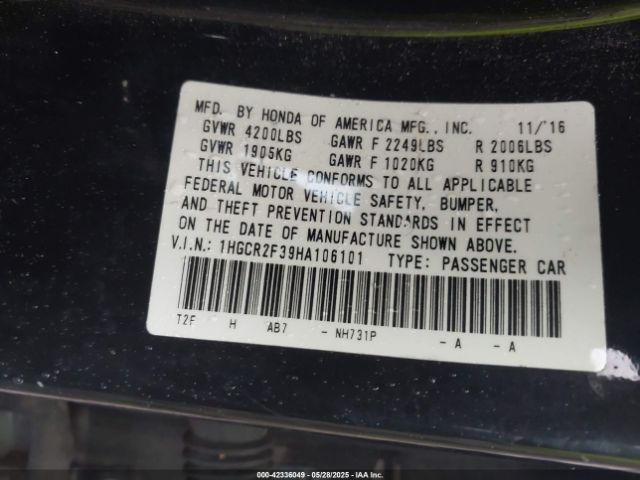 1HGCR2F39HA106101 Honda ACCORD LX