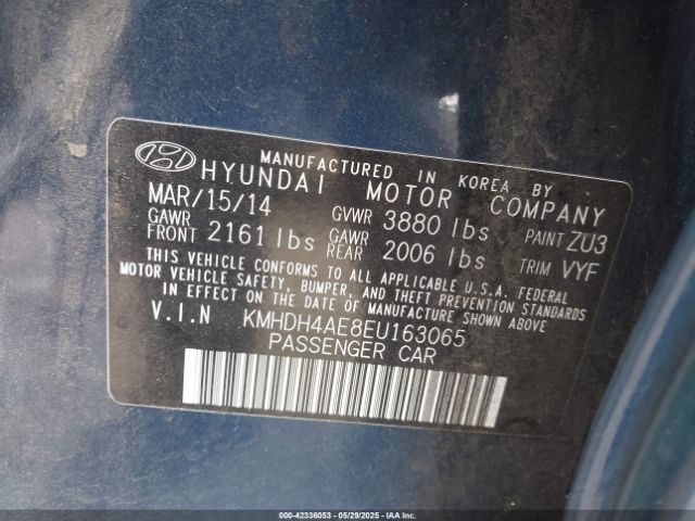 KMHDH4AE8EU163065 Hyundai ELANTRA SE