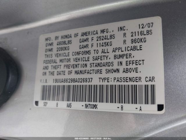 2008 ACURA TL 19UUA66298A026937 Photo 8