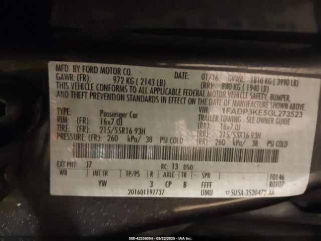 2016 FORD FOCUS 1FADP3KE5GL273523 Photo 8