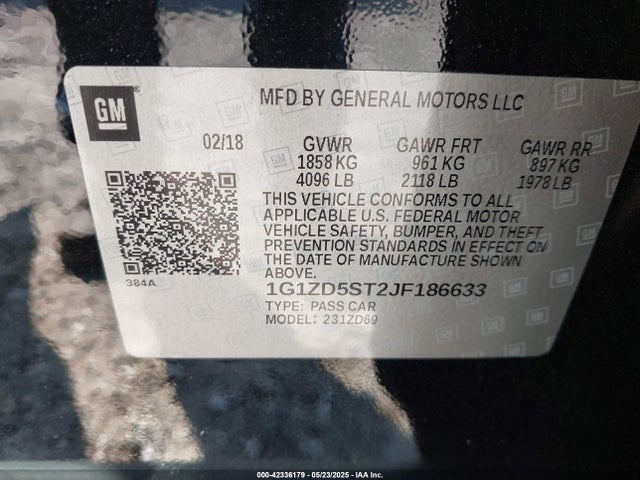 1G1ZD5ST2JF186633 Chevrolet lfv - direct injection, variable valve timing, gen 1