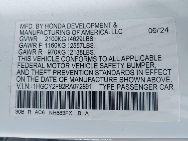 1HGCY2F82RA072891 Honda lfc5