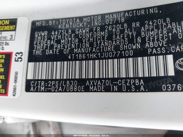 2018 TOYOTA CAMRY 4T1B61HK1JU077100 Photo 8