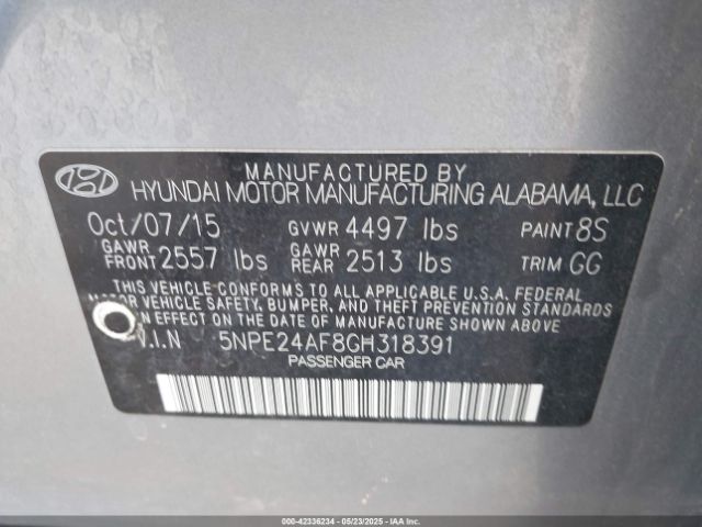 2016 HYUNDAI SONATA 5NPE24AF8GH318391 Photo 8