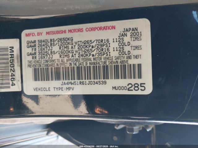 2001 MITSUBISHI MONTERO JA4MW51R61J034539 Photo 8