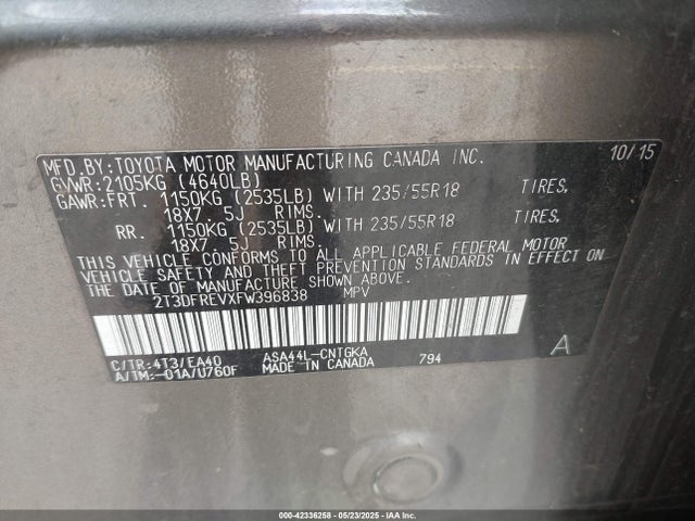 2T3DFREVXFW396838 Toyota Rav4 Limited