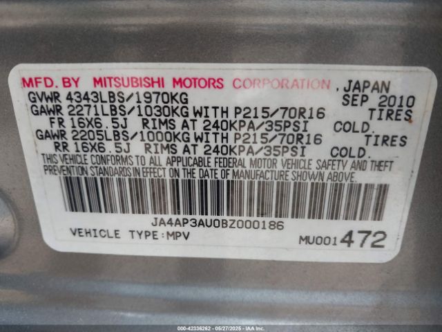 2011 MITSUBISHI OUTLANDER SPORT JA4AP3AU0BZ000186 Photo 8