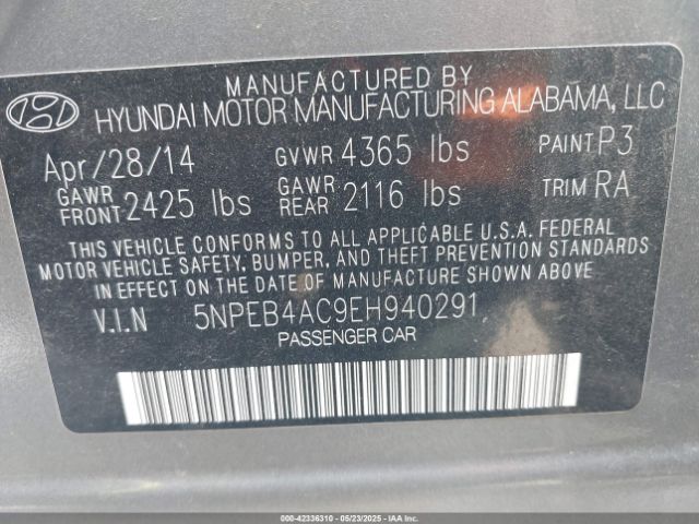 5NPEB4AC9EH940291 Hyundai SONATA GLS
