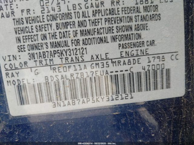 3N1AB7AP5KY312121 Nissan SENTRA SR