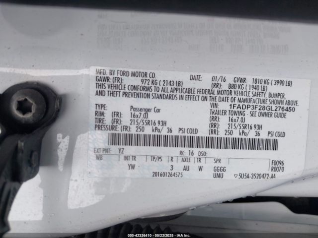 1FADP3F28GL276450 Ford FOCUS SE