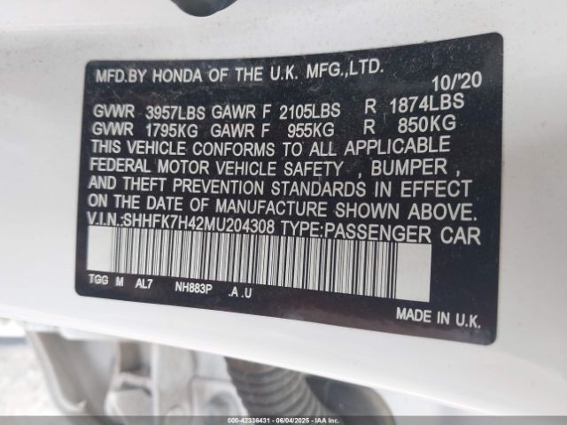 SHHFK7H42MU204308 Honda l15ba