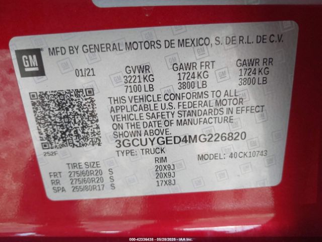 3GCUYGED4MG226820 Chevrolet Silverado 1500 4wd  Standard Bed Ltz