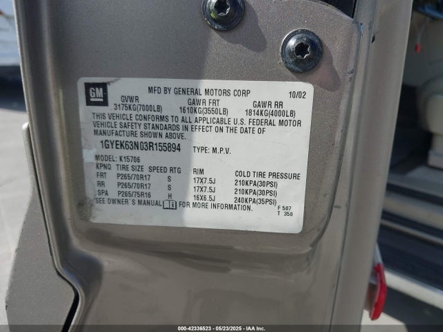 2003 CADILLAC ESCALADE 1GYEK63N03R155894 Photo 8