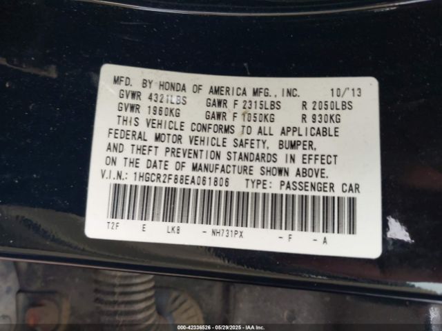 1HGCR2F88EA061806 Honda Accord Ex-l