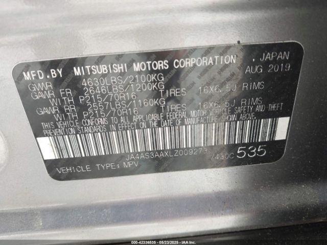 JA4AS3AAXLZ009273 Mitsubishi Eclipse Cross Es 1.5t