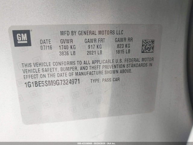 1G1BE5SM9G7324971 Chevrolet le2 - di: direct injection, alum, vvt, gen i, gmna