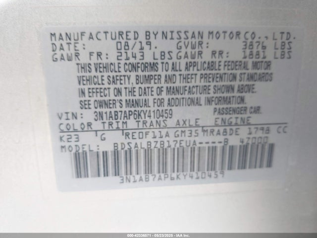 3N1AB7AP6KY410459 Nissan Sentra