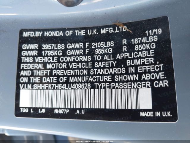 SHHFK7H64LU409628 Honda CIVIC EX