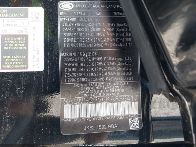 SALWG2RV6KA836417 Land Rover aj126